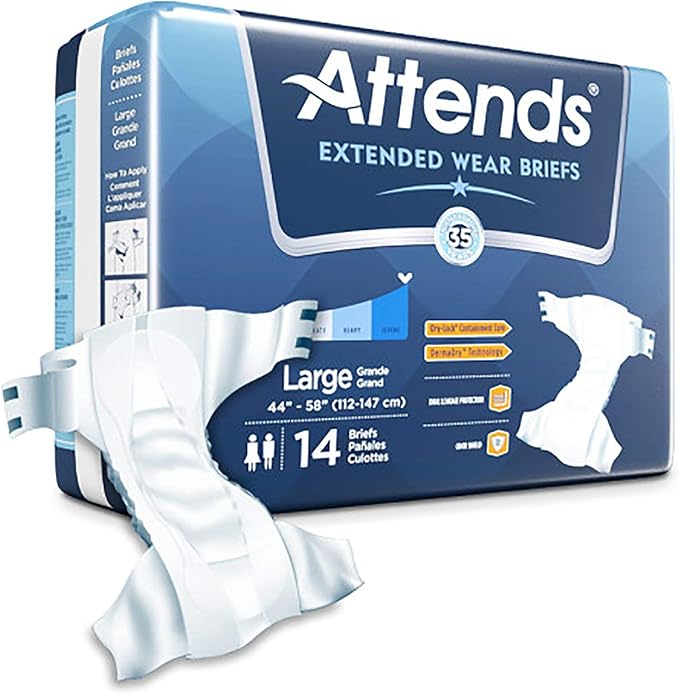 Attends Extended Wear Briefs, LARGE